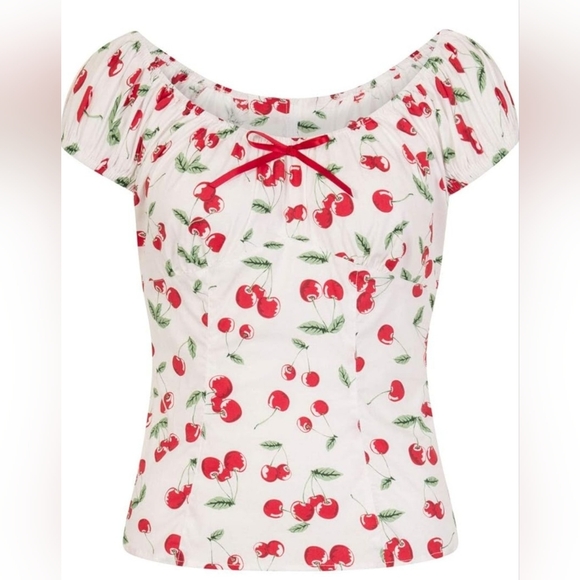 Hell Bunny Tops - 🍒 Hell Bunny White Blouse with Red Cherry Pattern
